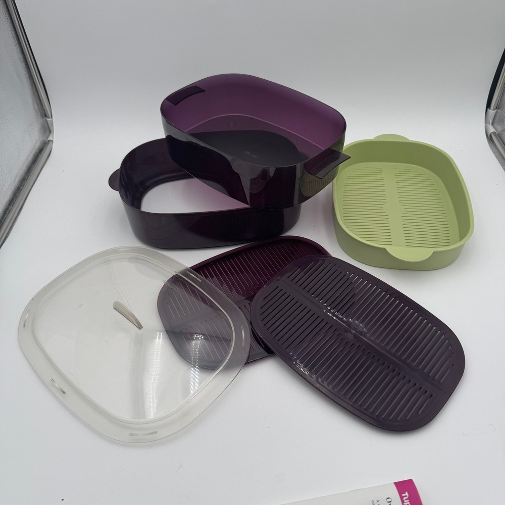 Tupperware 6pc Oval Microwave Stack Cooker micro steamer ~BERRY purple ~green