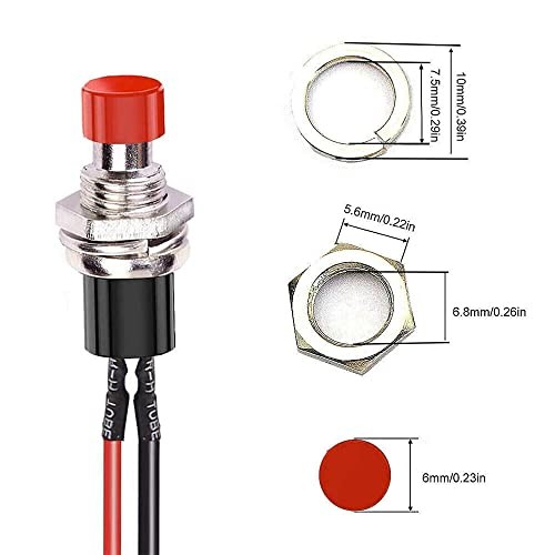 6PCS Mini Push Button Pre-Wired Momentary N/O Off-ON Switch Plug 12V 5AMP SPST