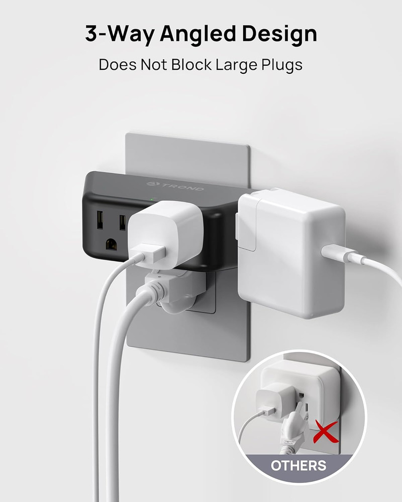 Outlet Extender Surge Protector 2 Pack - Multi Plug Wall Outlet with 4 Grounded