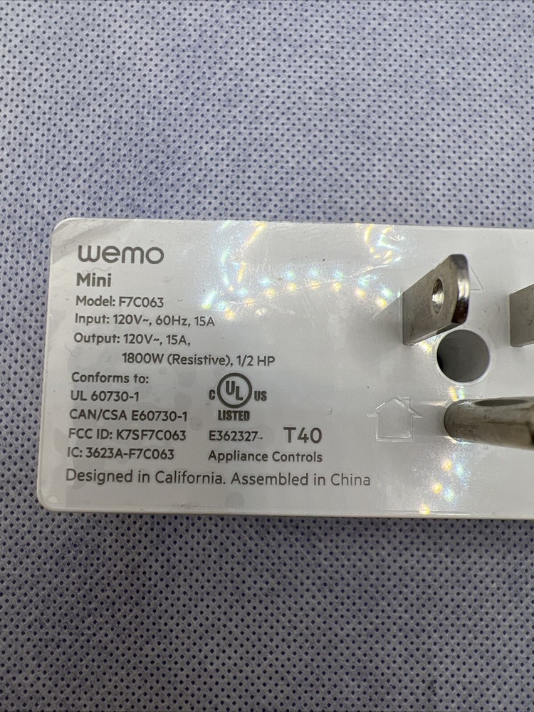 WeMo WiFi Enabled Mini Smart Plug White F7C063