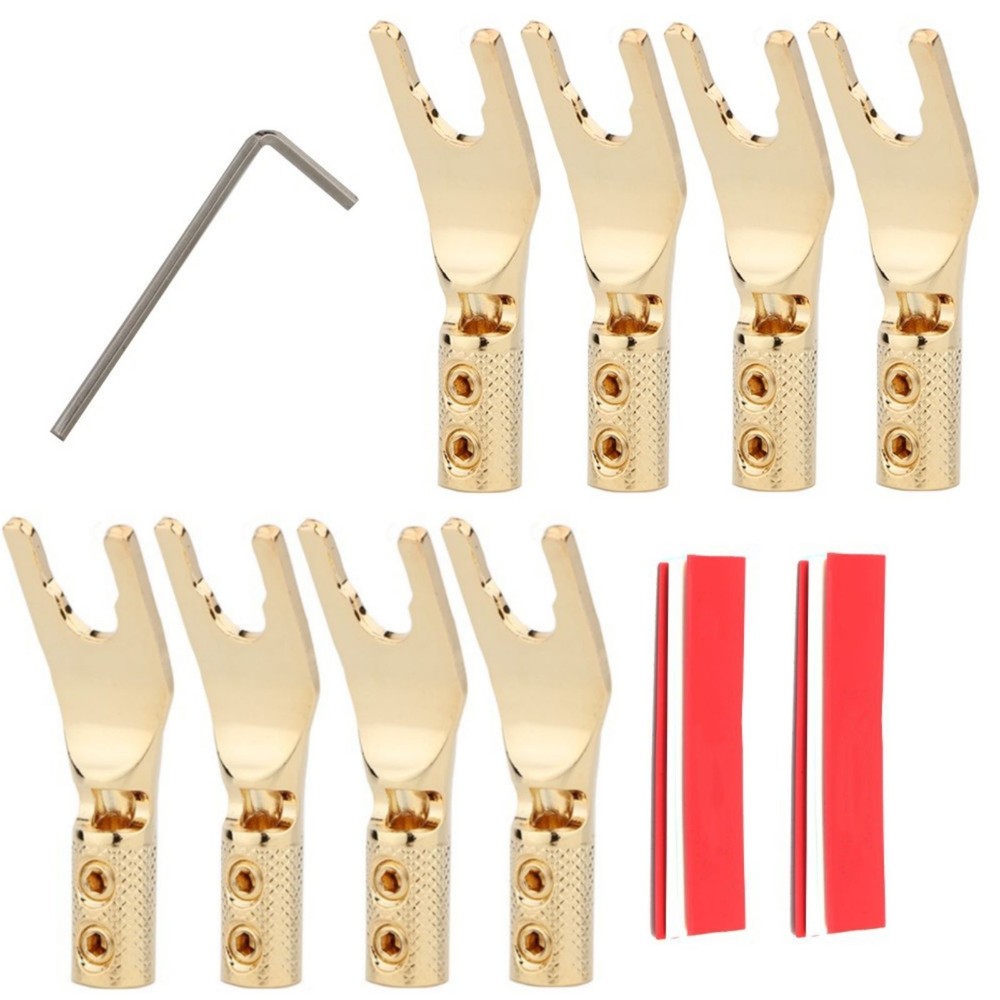 8pcs Y Spade Plug Speaker Cable Connector Adapter HIFI Audio Amplifier Fork
