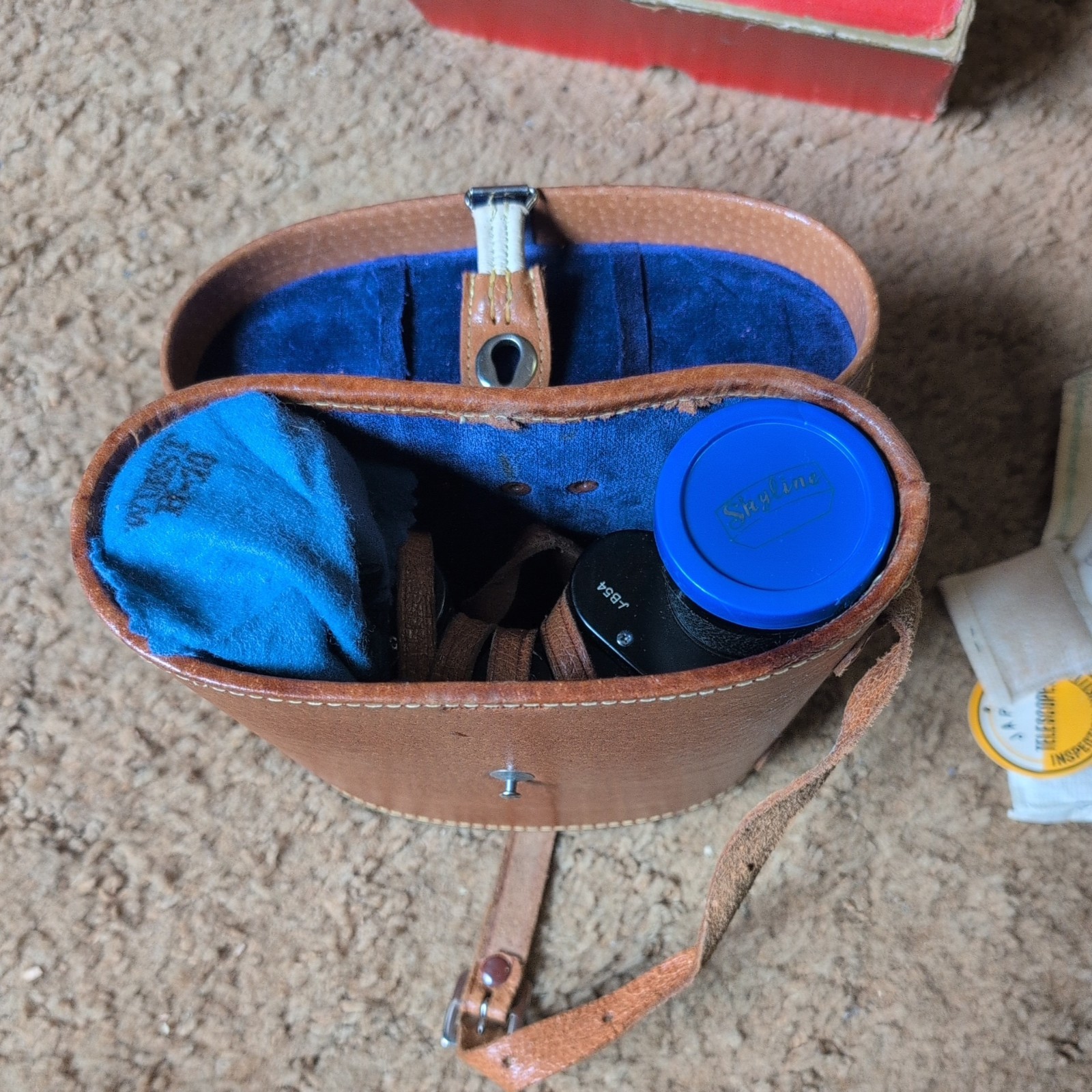 Japan Antique Vintage SKYLINE 7x35 Binoculars Leather Case Original Box extras