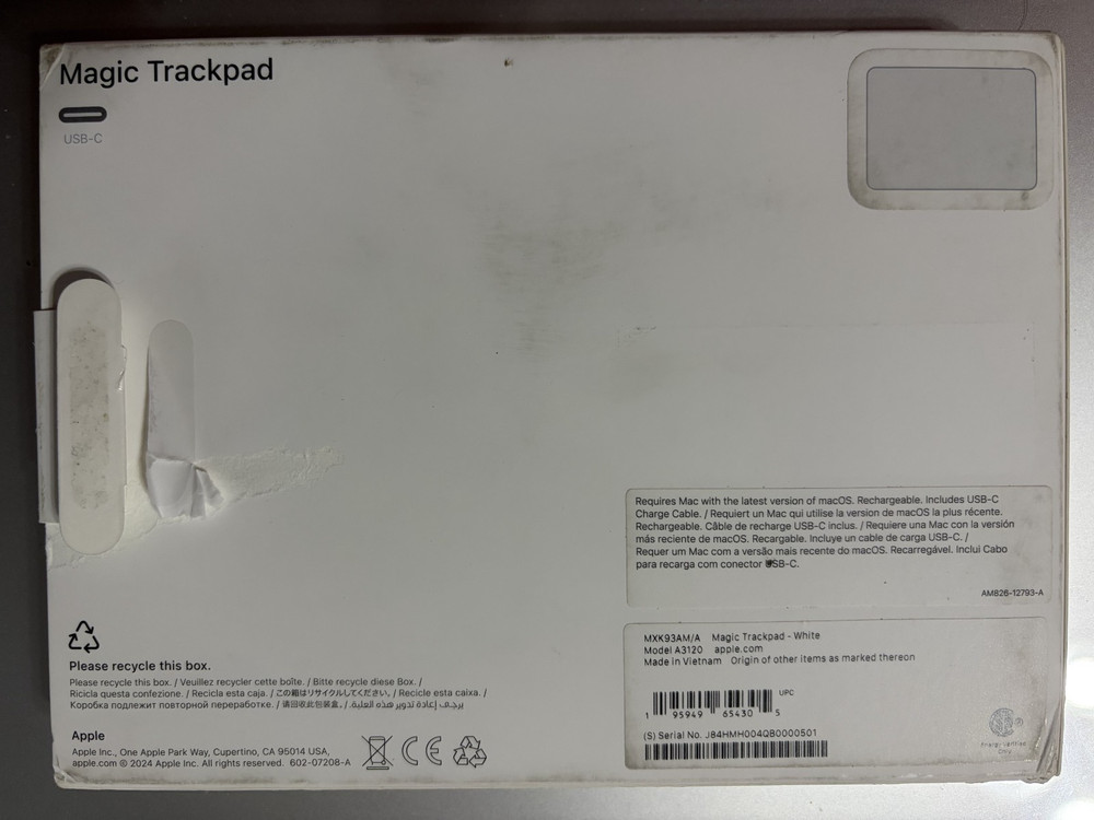 NEW Apple Magic Trackpad Multi-Touch Surface (USB-C) - Wireless - White A3120