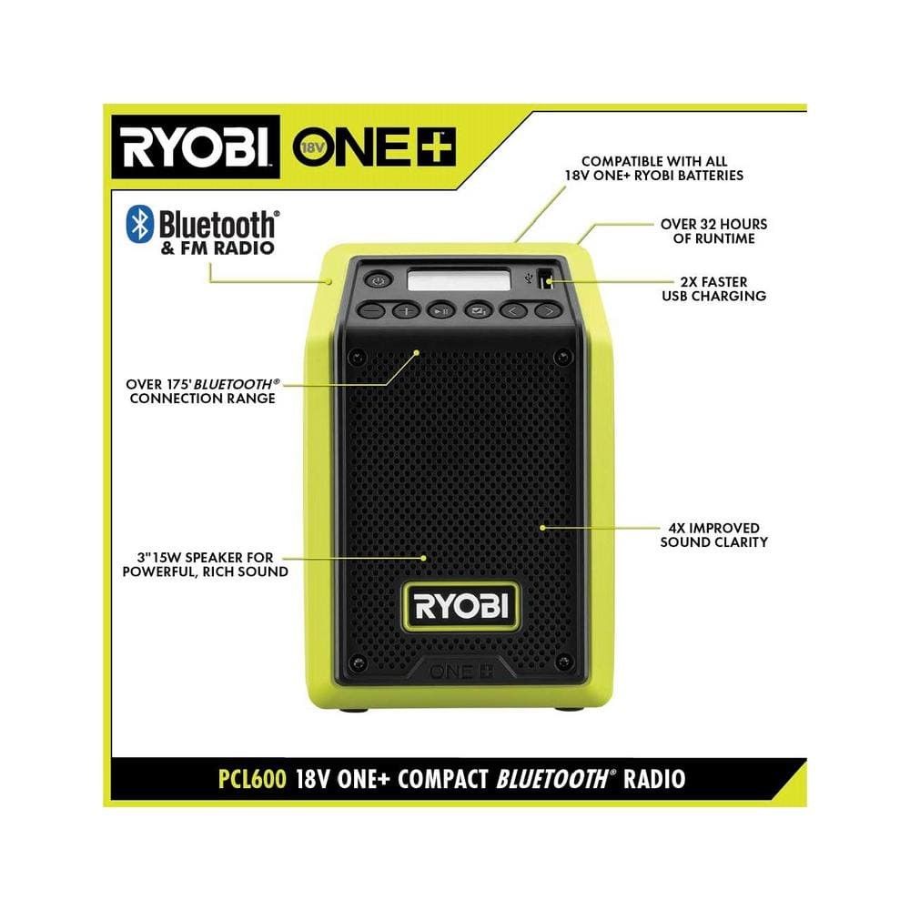 RYOBI ONE+ 18V Cordless Compact Radio with Bluetooth (Tool Only)