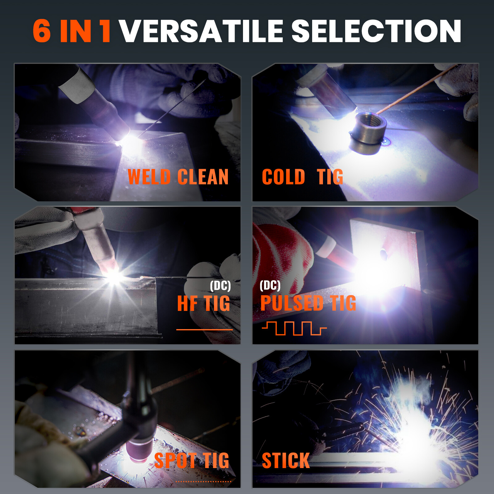 6-in-1 Cold TIG Welding Machine 200A HF/SPOT/PULSE TIG, Stick, Clean 110V/220V