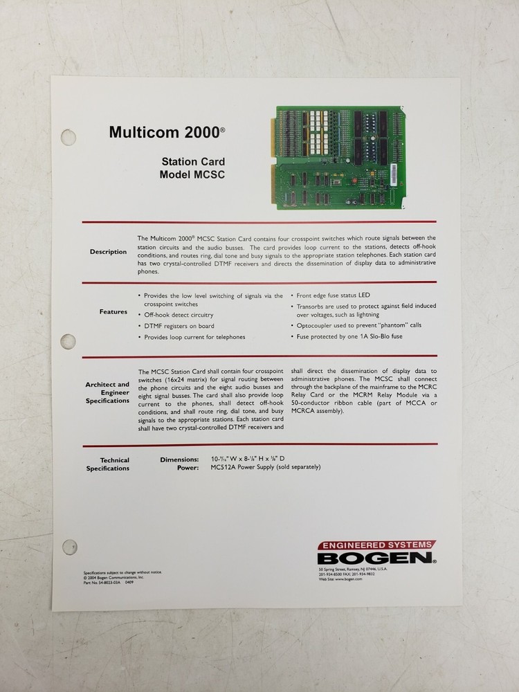 Bogen Multicom 2000 Station Card MCSC Intercom System Used AS IS #3