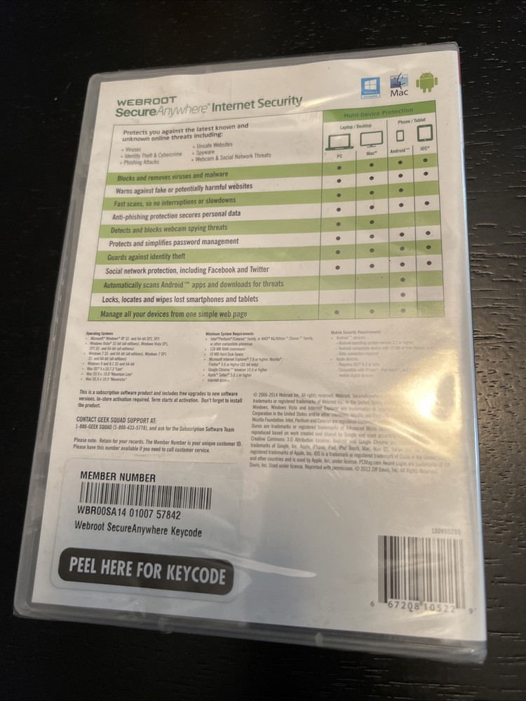 Webroot Secure Anywhere Internet Security New Sealed