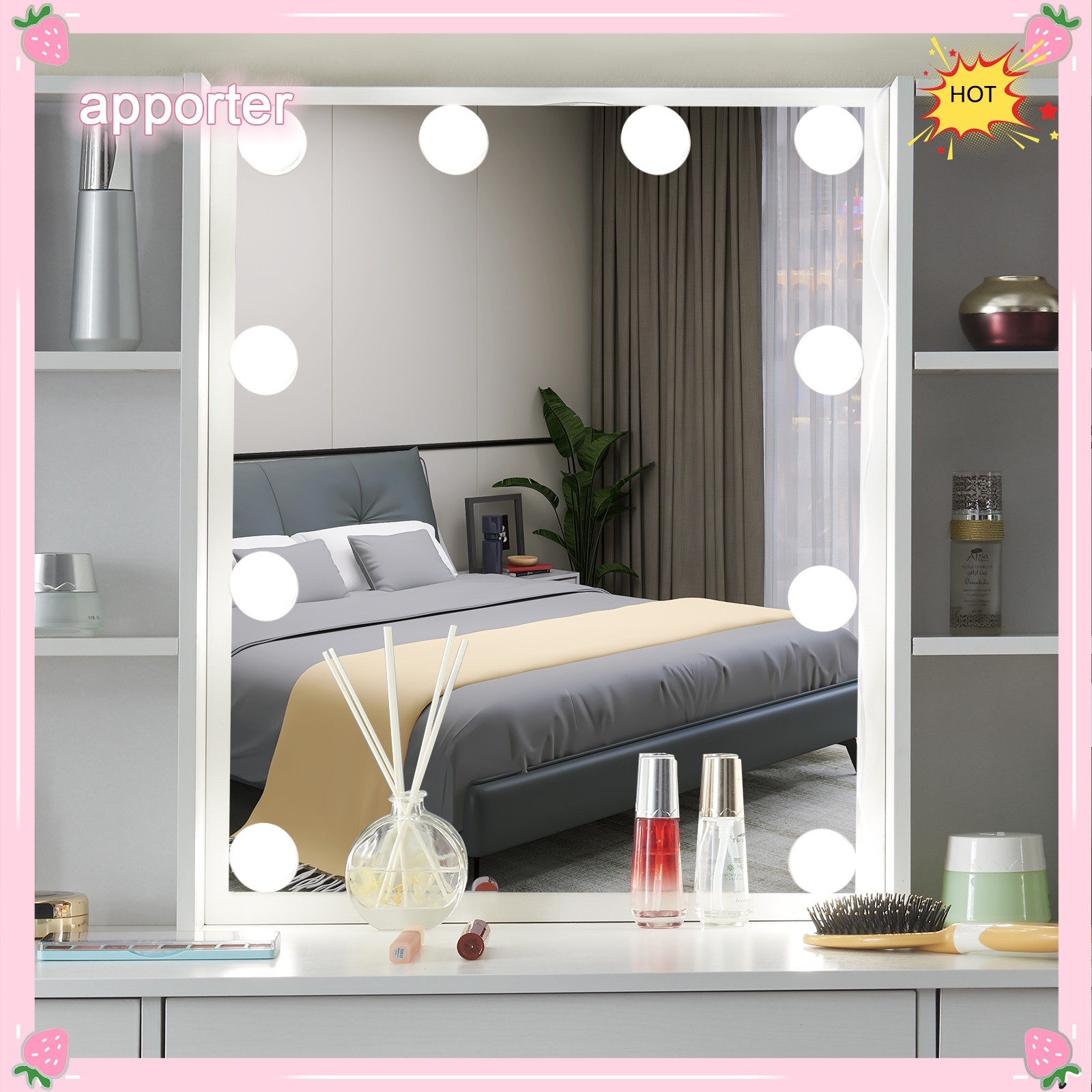 10 Bulbs Lights LED Mirror Bedroom White Makeup Dressing Vanity Table