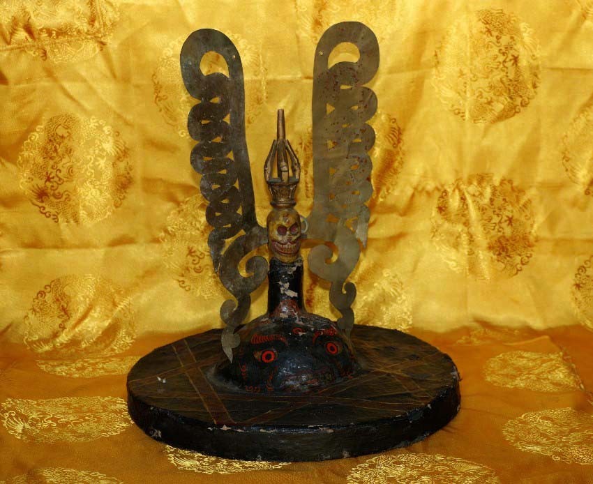 Real Rare Tibet 1800s Old Antique Buddhist Ritual Painted Lama Buddha Crown Hat