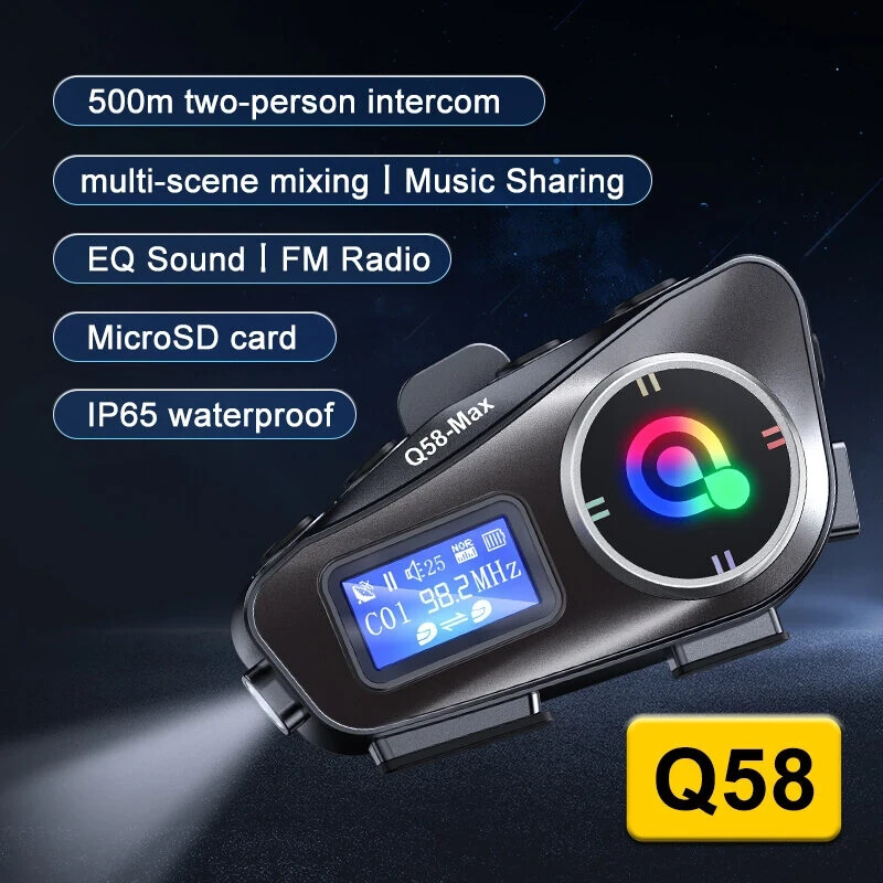 Q58MAX Motorcycle Helmet Mixing Intercom Helmet Bluetooth Headset LCD Display