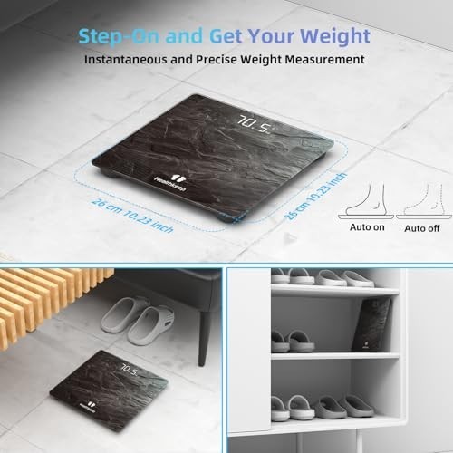 High Precision Digital Bathroom Scale, Step-On Technology, LED Display, Slim Des