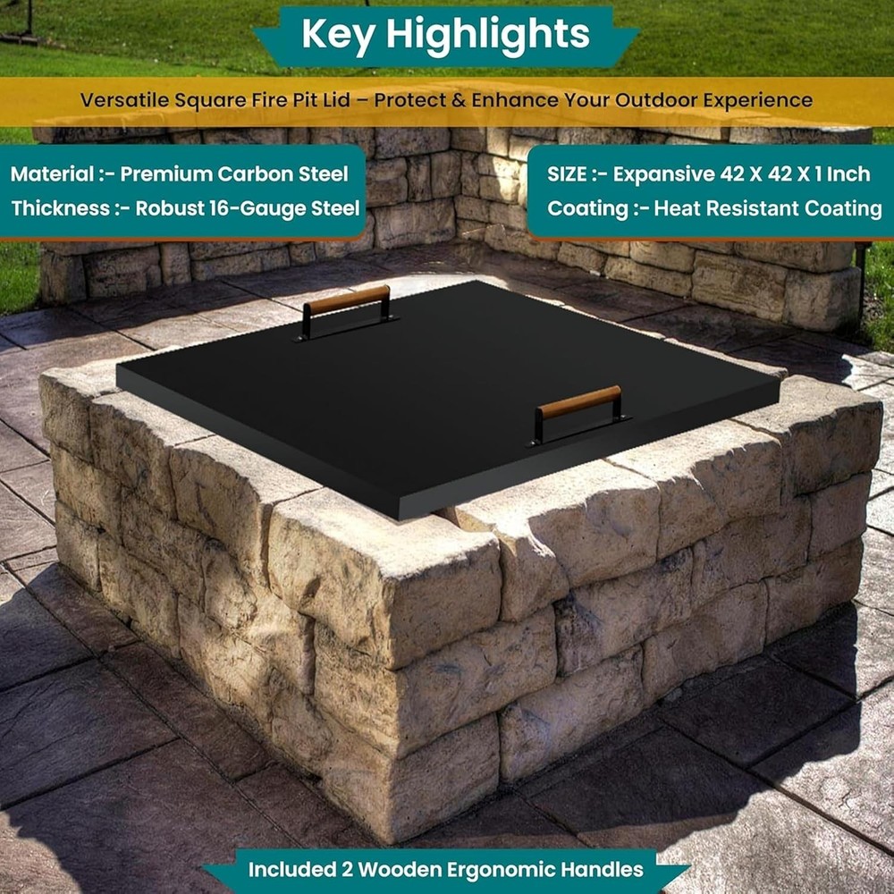 FEBTECH - Steel Fire Pit Lid - 42 x 42 Inch - Fire Pit Lid - 1.5 mm Thickness