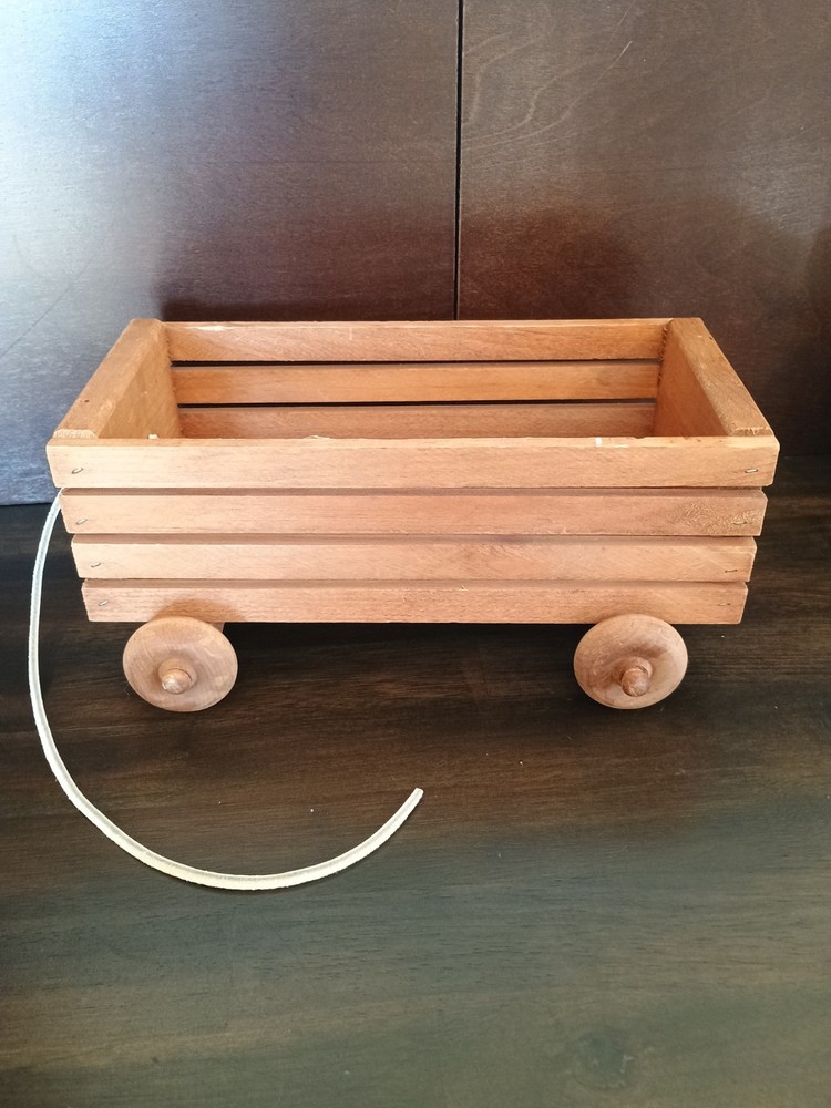 Vintage Wooden Pull Toy Wagon with Wheels and String