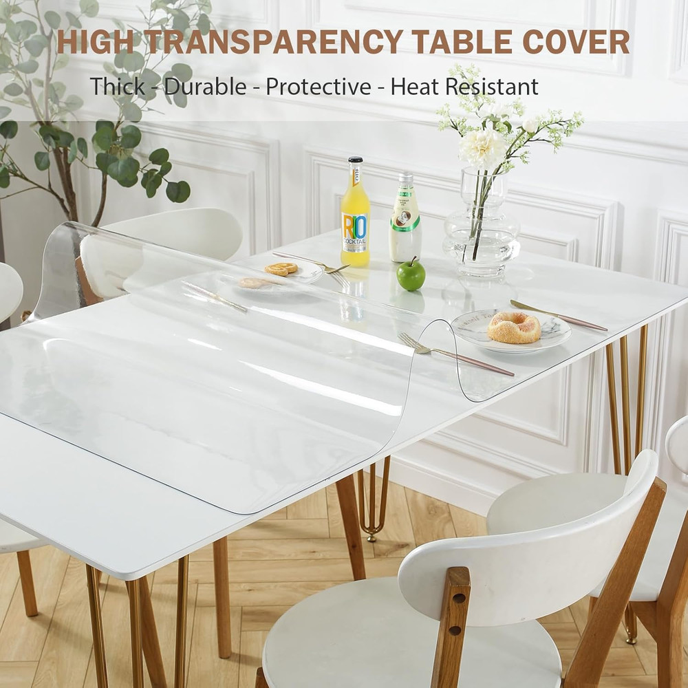 Clear Table Cover Protector 36 X 54 Inch, 1.5Mm Thick Plastic Table Cover, Table