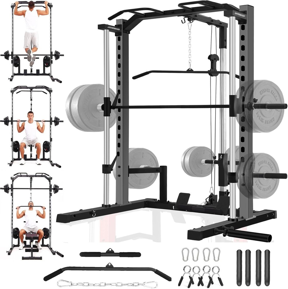 Smith Machine Multifunctional Power Cage Rack with LAT-Pull Down System Training