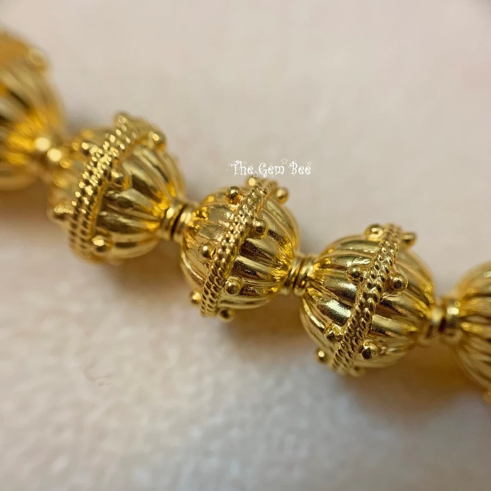 18k Solid Yellow Gold 9mm Fancy Granulation Fluted Spacer Finding Bead (1)