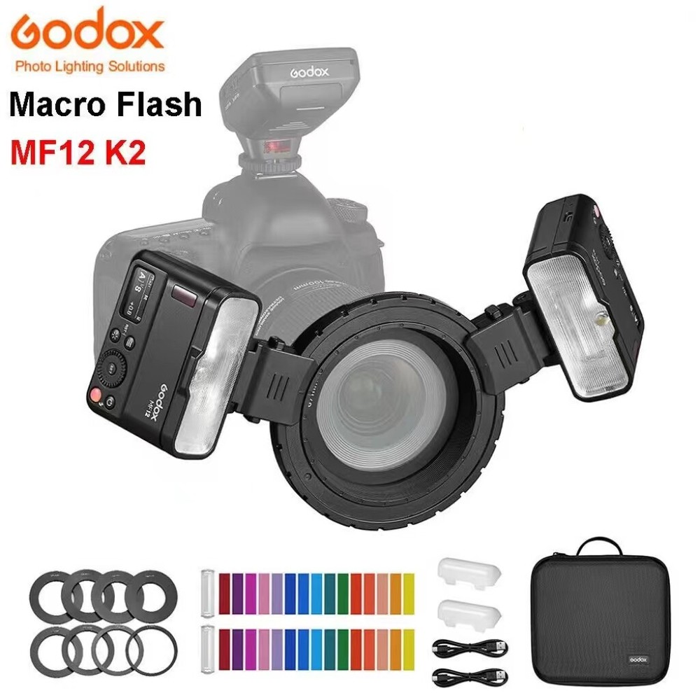 Godox MF12-K2 Macro Flash 2-Light Kit With Battery & Color Filter Diffuser