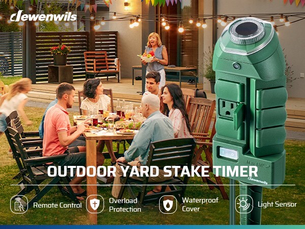 DEWENWILS Yard Stake Timer Dusk to Dawn, Weatherproof Countdown Light Timer,