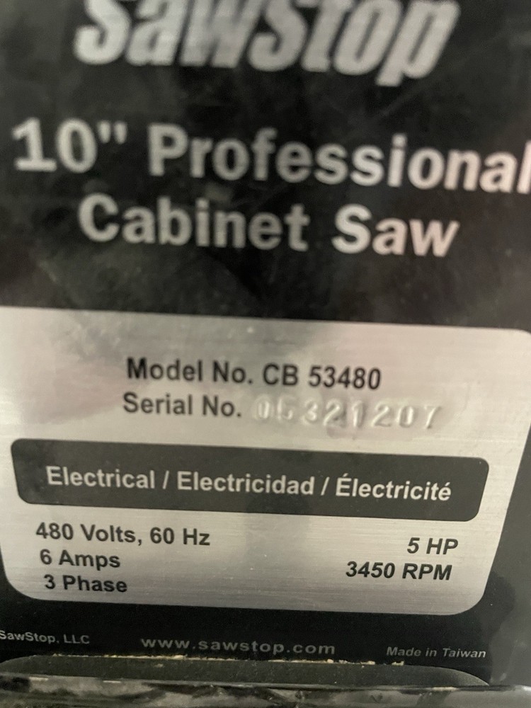 Sawstop CB Model. Complete Setup