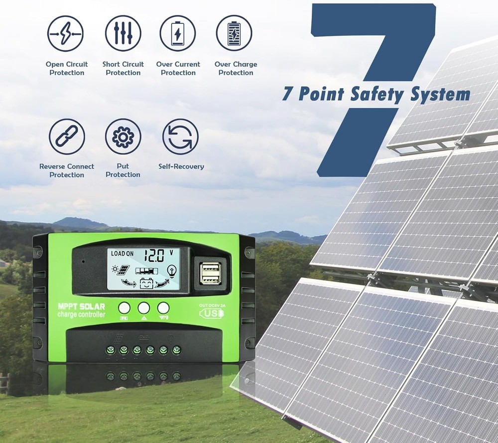 Efficient 30A MPPT Solar Charge Controller with LCD – Safe for All Batteries