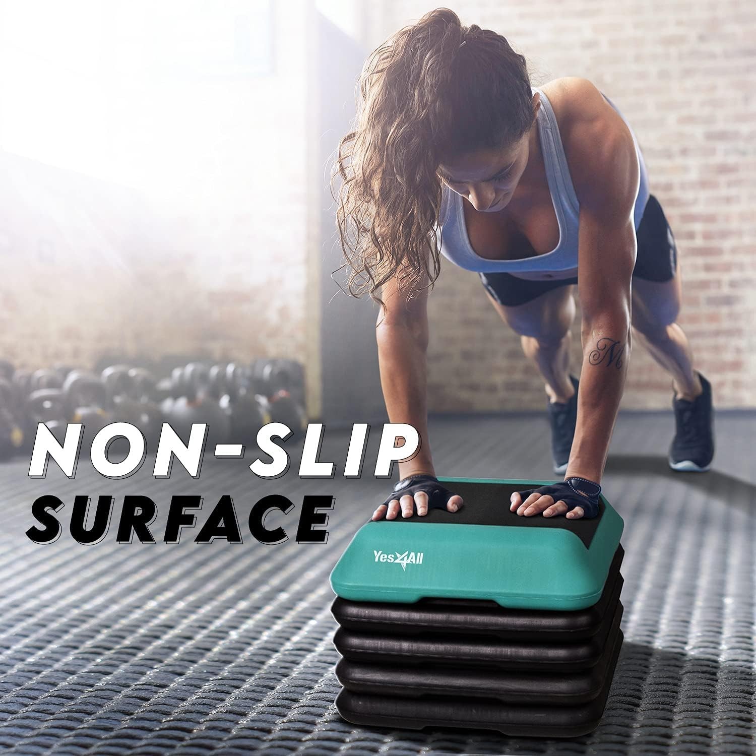Yes4All 16"x16" Adjustable High Step Aerobic Platform with 4 Risers,