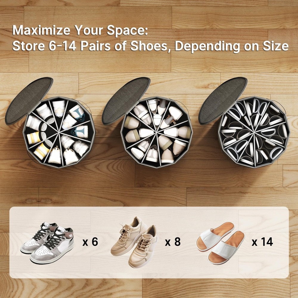 2 PCS Large Cylindrical Shoe Organizer Storage Adjustable Divider Box Gray