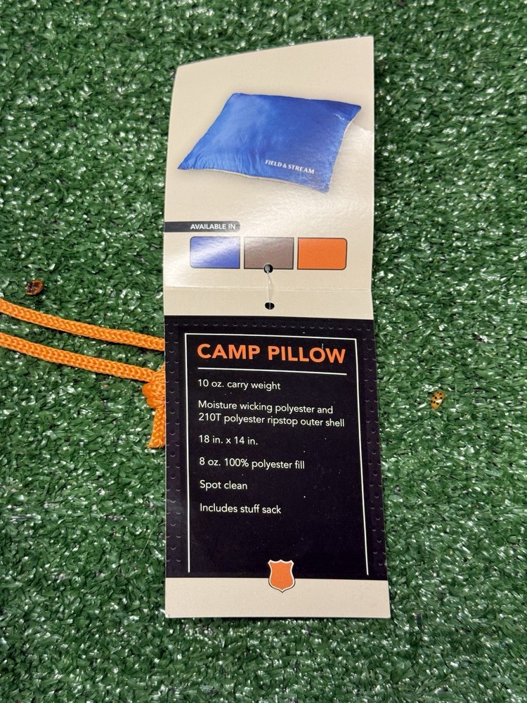 Field & Stream Camp Pillow Orange Polyester Standard/Head NEW With Tags