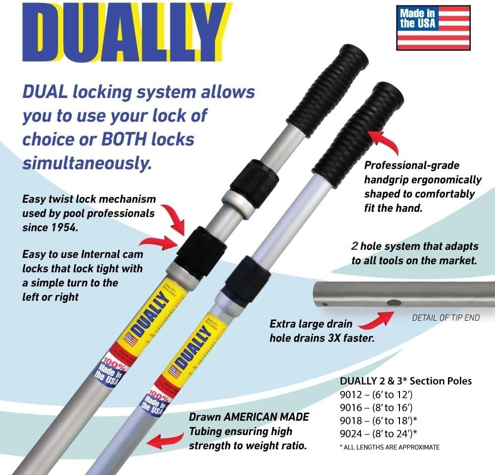Skimlite Dually 9018 Telescopic Pool Pole 6-18 Ft Dual Locking Heavy Duty Alumin