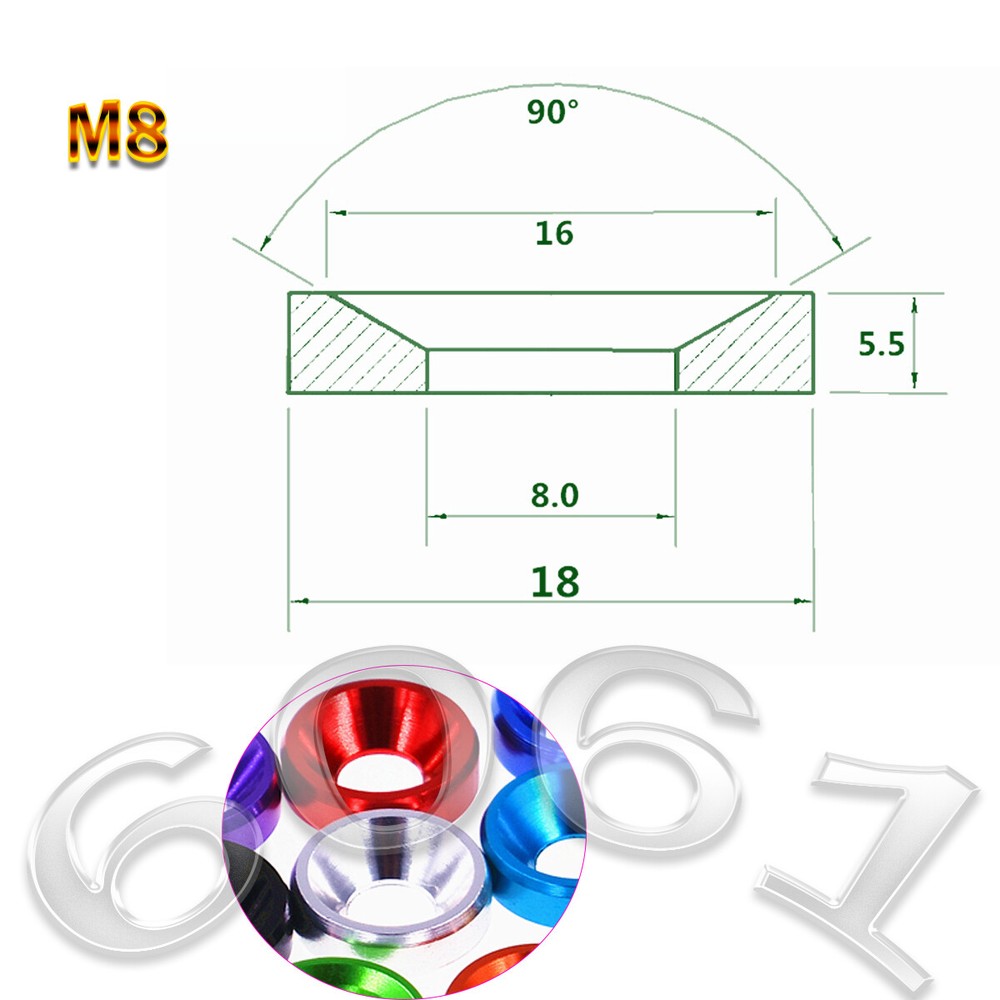 M4 M5 M6 M8 Countersunk Washers Alu Anodizing Solid Gasket Washer For Bolt Screw