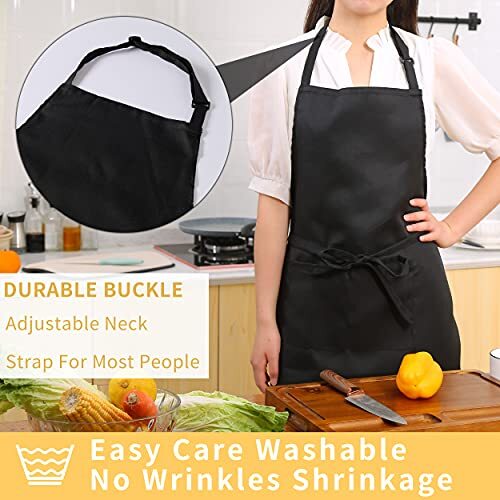 Pack Adjustable Bib Apron, Waterdrop Resistant Aprons with 2 Polyester-black