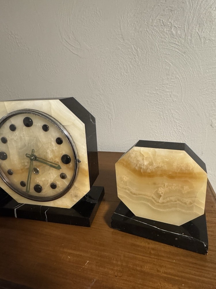 Art Deco Clock w/ Matching Bookends