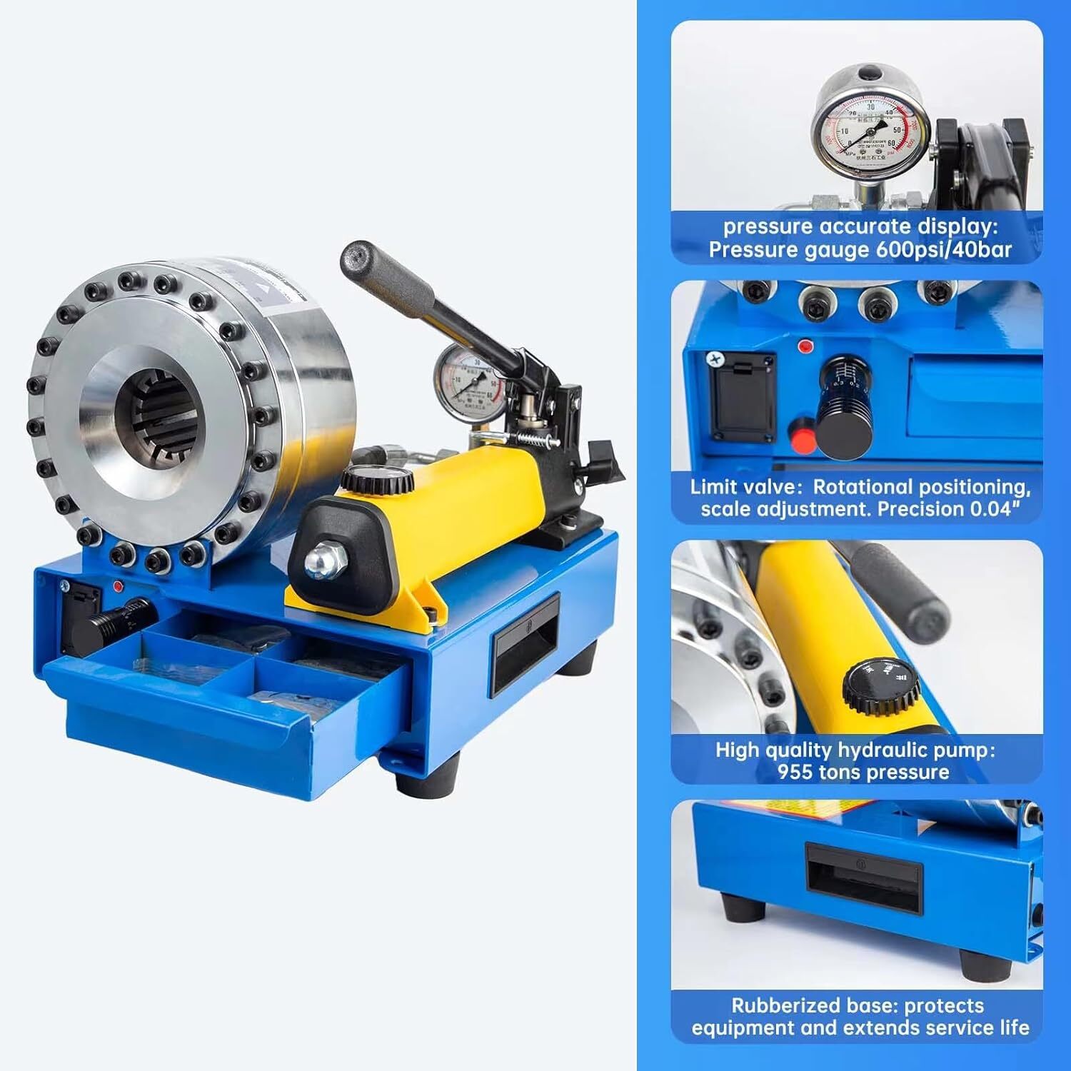 5600KN Hydraulic Hose Crimper Pipe Clamping Machine w/ 8 Sets Dies 10mm-30m