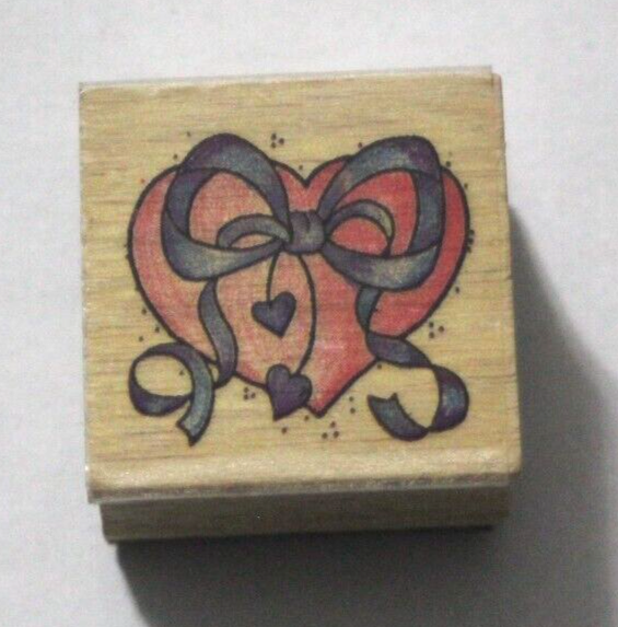 Heart With Ribbon Bow Rubber Stamp