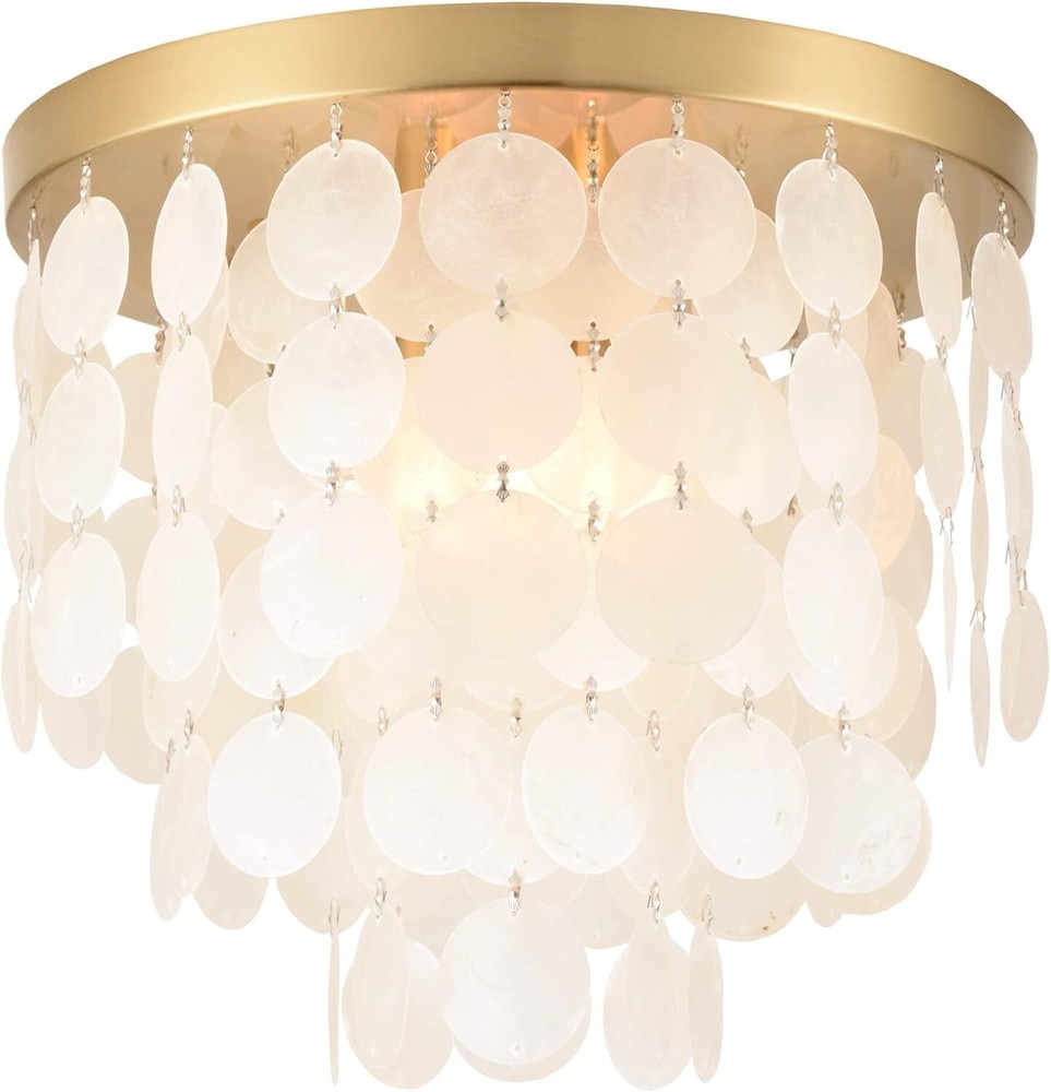 13.8" Capiz Shell Ceiling Light Brushed Brass Finish Light for Bedroom, Entryway