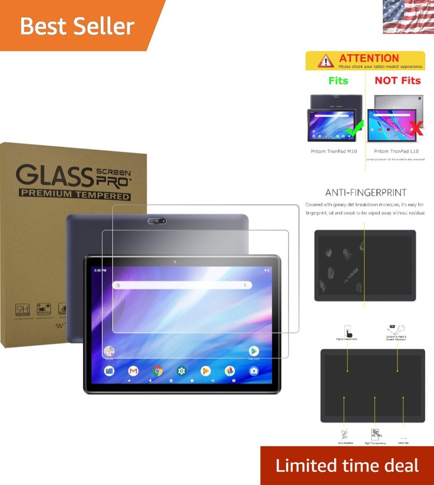 2PCS Tempered Glass Screen Protector for Pritom 10'' Tablet - Scratch Resistant