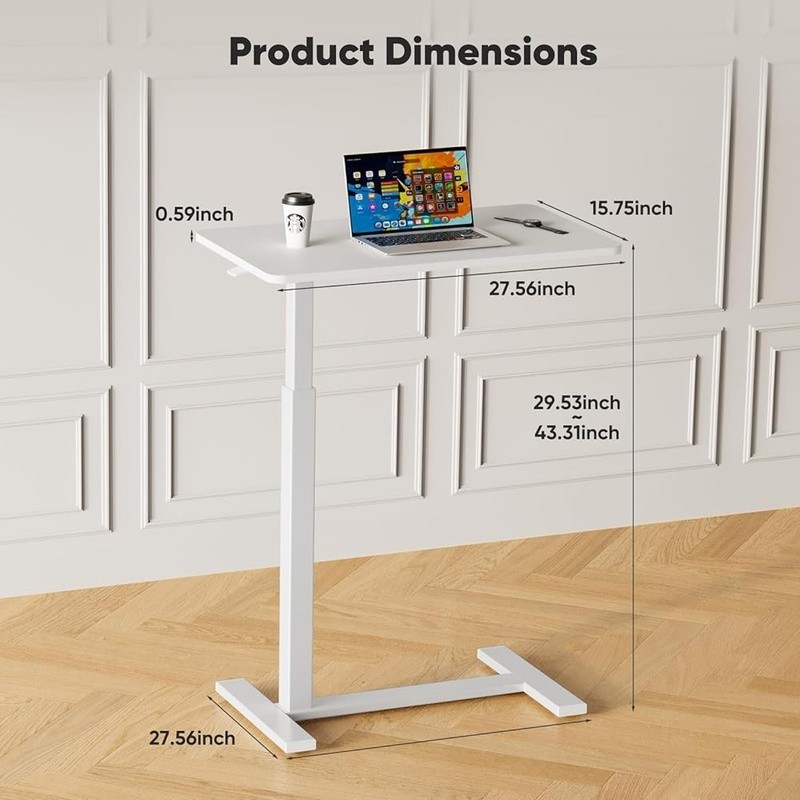 Adjustable Height Rolling Laptop Desk Portable Overbed Side Table Easy Assembly
