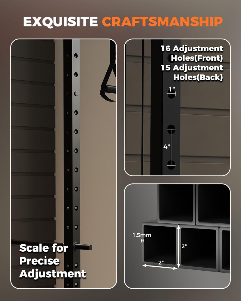 Power Cage 2000LBS Squat Rack for Home Gym Workout with Cable Crossover System