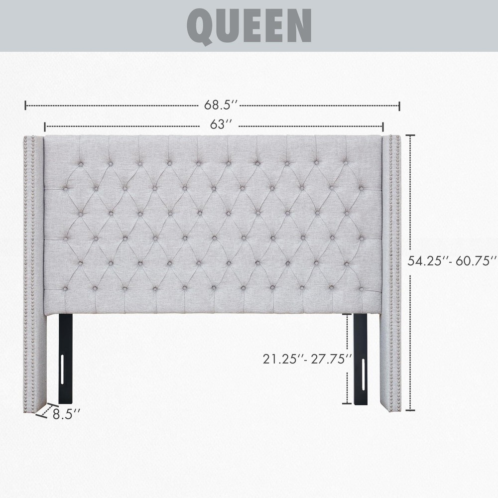 Madison Park Queen Button Tufted Headboard, Adjustable Upholstered