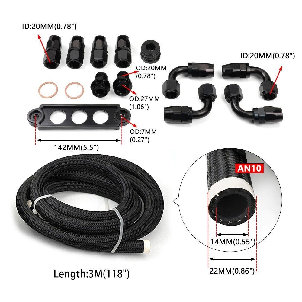 AN10 Oil Catch Can Reservoir Tank w Dual Breather Filter Baffled Tank Kit 4 Port