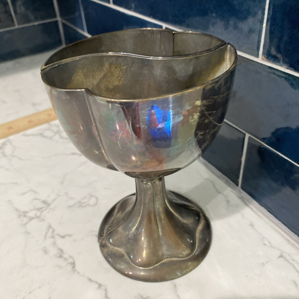 VTG Silver Plated Double Heart Wedding Anniversary Split Chalice GOBLETS 5.5”