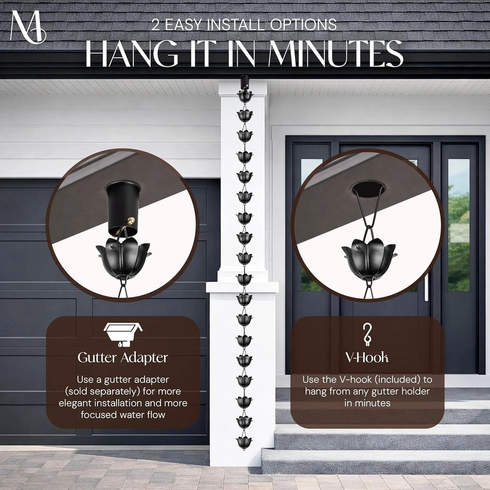 Modern Black Rain Chain - Heavy Duty Construction