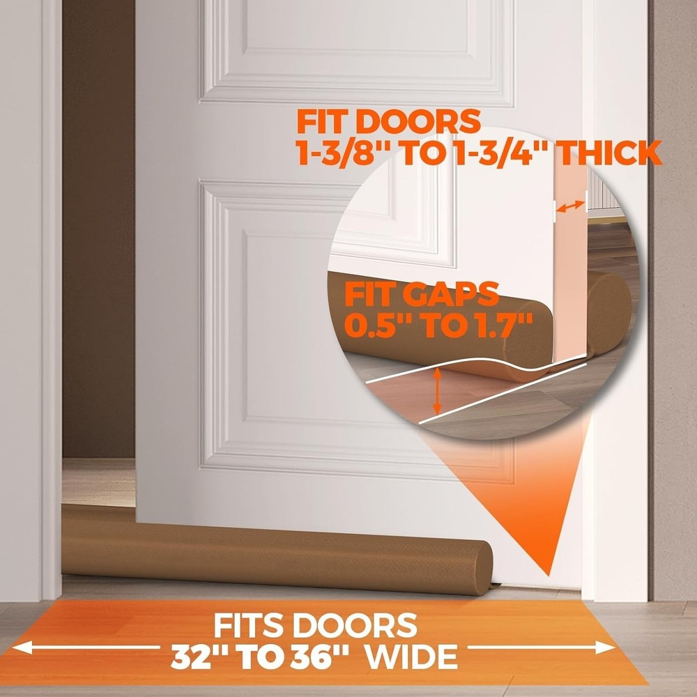 Two-Sided Door Draft Stopper Weather Stripping Adjustable Brown Polyester