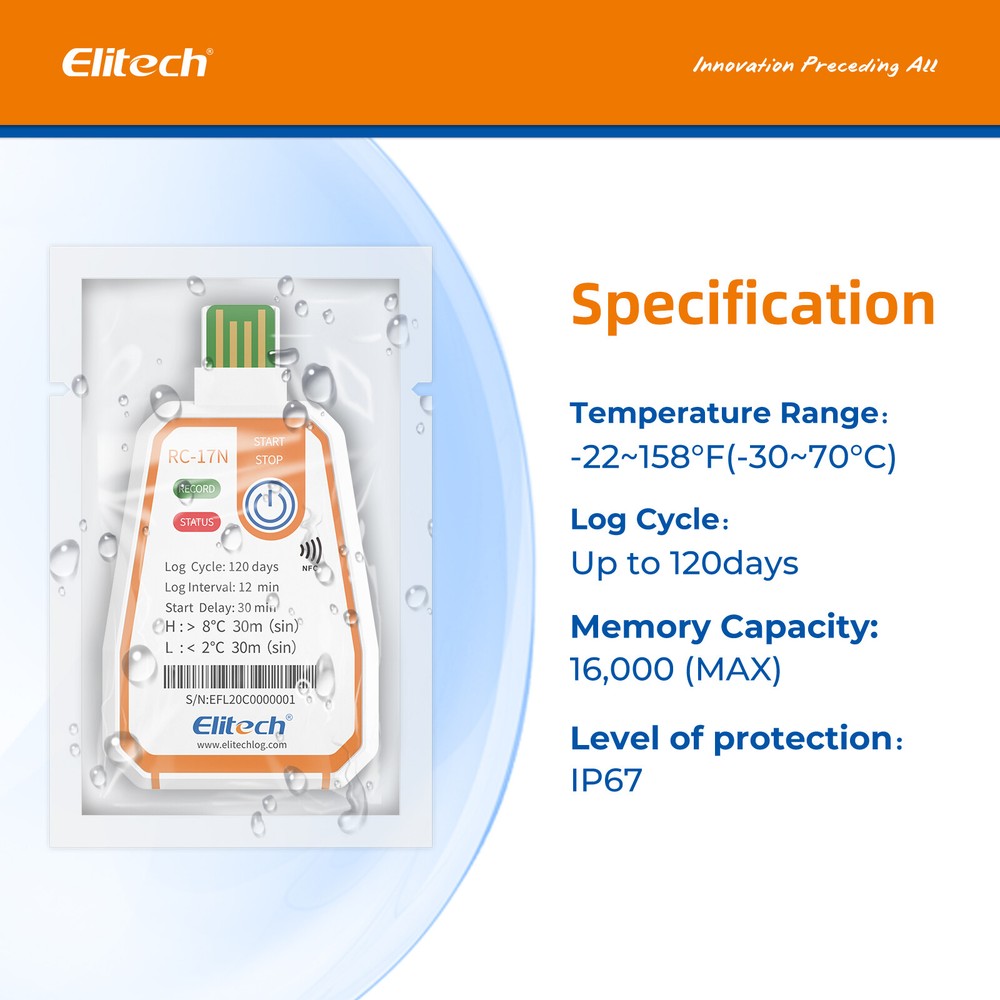 Elitech RC-17N NFC SingleUse Disposable USB Temperature Data Logger PDF -22～158℉