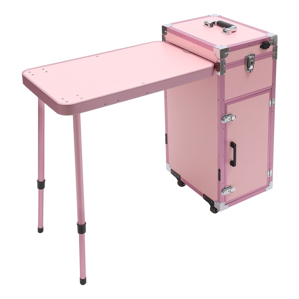 Nail Desk Mobile Station Rolling Makeup Train Case Manicure Table