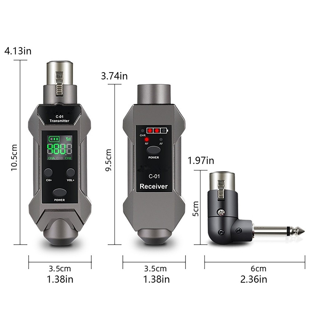 Rechargeable Plug-on Microphone Wireless System Transmitter&Receiver&XLR Adapter