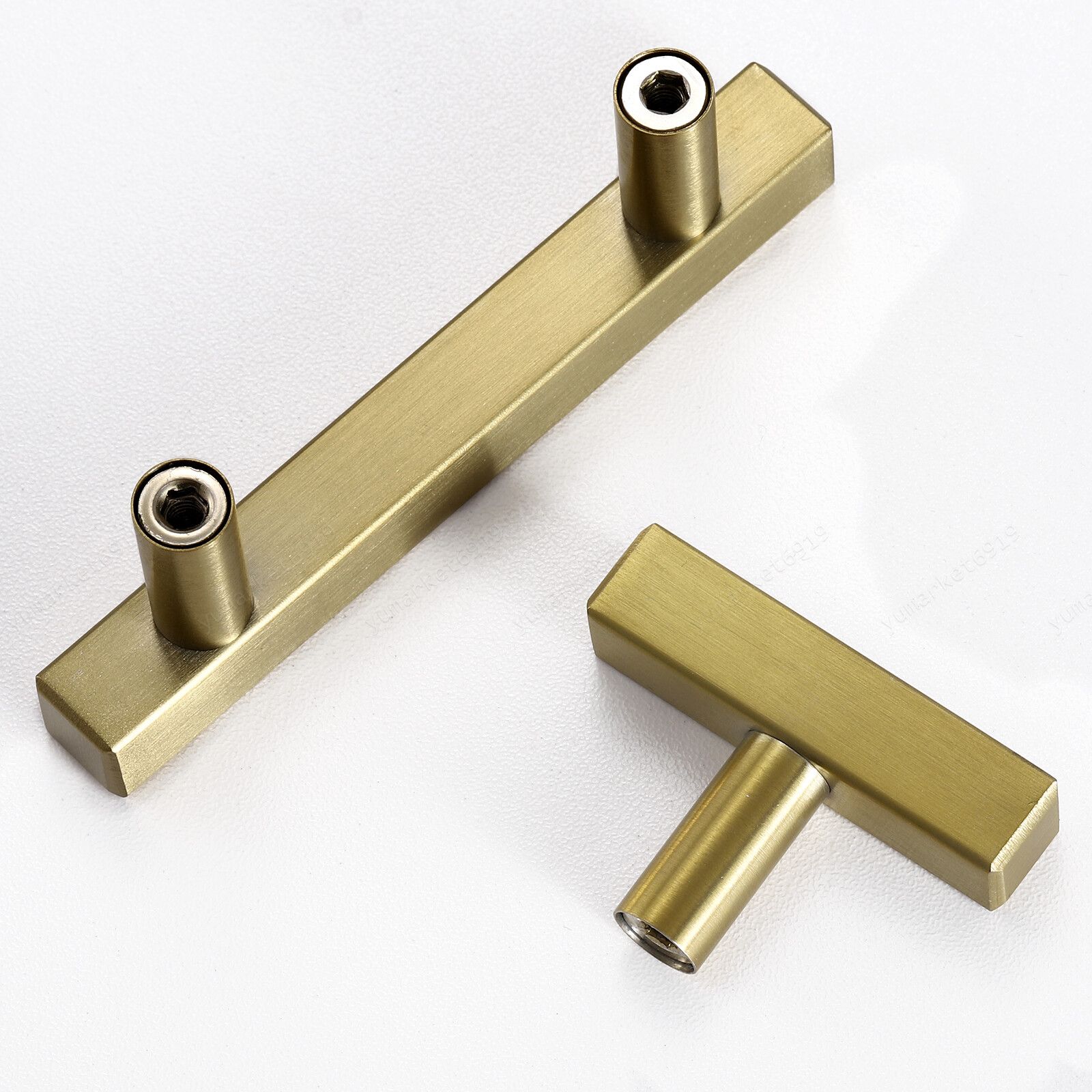 Stainless Steel Kitchen Square Cabinet Handles Brushed Gold T-Bar Drawer Pulls