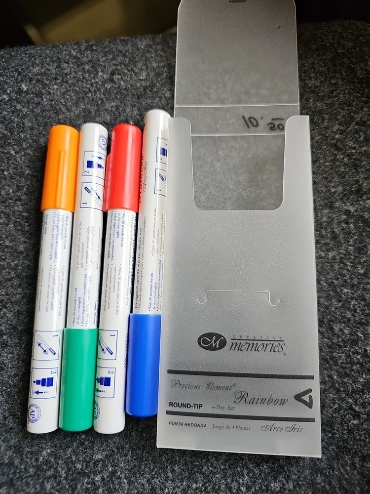 Creative Memories Round-Tip 4 Pen Set Precious Elements Rainbow in Plastic Case