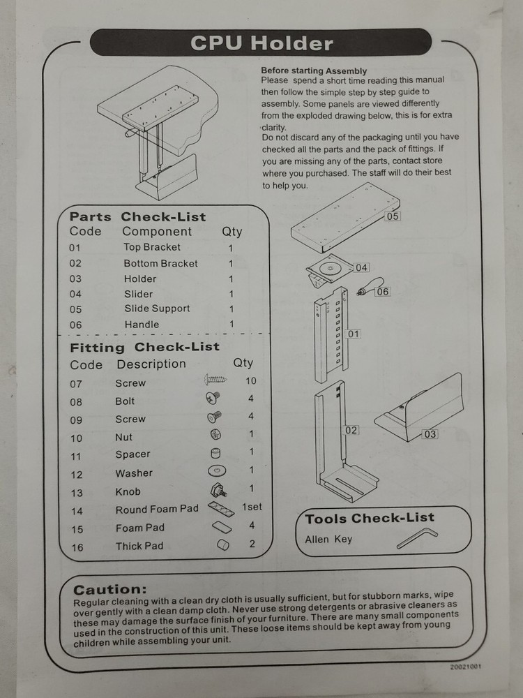 Under Desk CS-11 Slide Extension Sliding CPU Holder Computer Mount ~ New