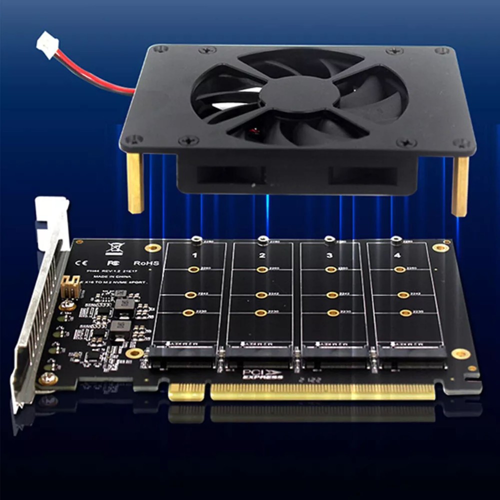 NVME M.2 Adapter Card PCIE X16 Splitter Expansion Controller 4-Disk Soft RAID