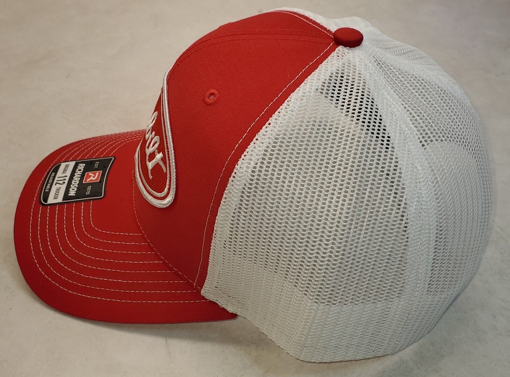 Peterbilt Red Patch on Richardson 112 Trucker Hat Snapback Red/White